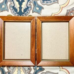 Vintage Double Solid Oak Photo Frame 5" x 7" -Non-Glare Glass, Made In USA